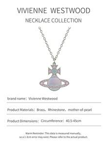 Vivienne Westwood 1PC Violet Rina Collection Grey Mother-of-Pearl Saturn Necklace, Silver-Tone, Brass with Rhinestone Embellishment - 銀色 - 查看 7