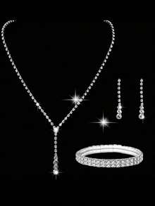 4pcs Women's Fashion Versatile Elegant Sequin Clutch Bag, Luxury Crystal Necklace, Earrings, Bracelet Jewelry Set For Party - Silver - View 6