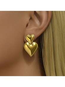 1 Pair Stainless Steel Heart Shaped Earrings, Delicate Elegant Unique Design, Suitable For Daily Wear - Earring - View 2