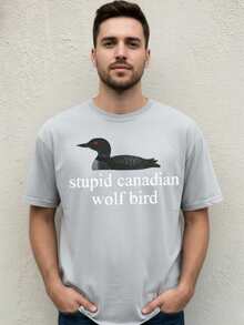 1pc Summer Outfits Mens Clothes Oversized T Shirt Stupid Canadian Wolf Bird T-Shirt | Heated Rivalry Quote Shirt | Hockey Romance Fan Merch | Game Changers Book Series Tee - 灰色 - 查看 1