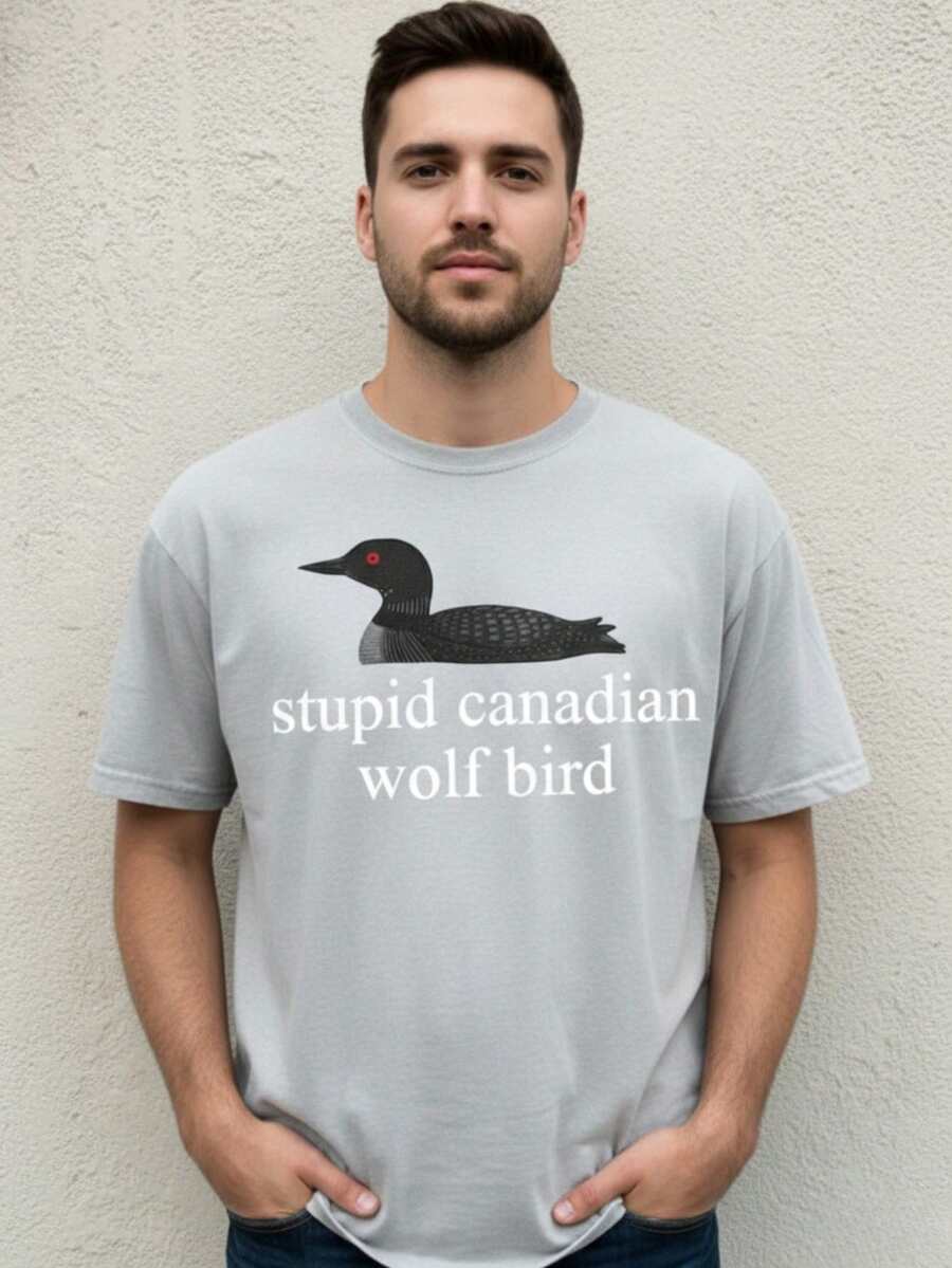 1pc Summer Outfits Mens Clothes Oversized T Shirt Stupid Canadian Wolf Bird T-Shirt | Heated Rivalry Quote Shirt | Hockey Romance Fan Merch | Game Changers Book Series Tee - 灰色 - 查看 1