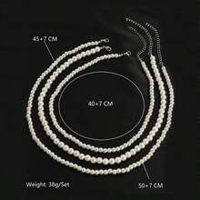 Bộ 3 dây chuyền ngọc trai giả nhiều lớp, dây chuyền ngọc trai giả dài kiểu áo len dành cho nam giới. - trắng - Xem 5