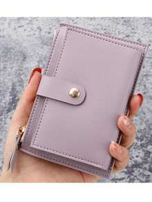 Letter Pattern Fashion 2-Fold Multi-Card Slot Zipper Short Wallet & Card Holder - Purple - View 2