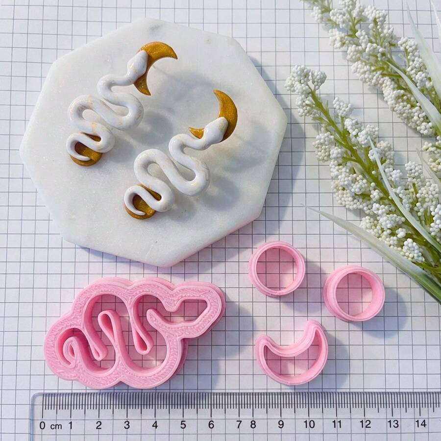 1/3Pcs Moon & Snake Polymer Clay Cutters, Pastel Pink Celestial Serpent Shapes, Craft Tools For DIY Earrings Y2K Jewelry Witchy Gifts - Pink - View 1