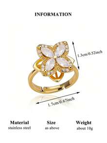 Nhẫn hình cỏ bốn lá xoay được, thời trang, giúp giảm lo âu và căng thẳng, làm bằng thép không gỉ, mạ vàng 18K, phụ kiện trang sức cưới sang trọng, quà tặng Ngày của Mẹ và quà tặng cho bạn thân. - Nhiều màu - Xem 7