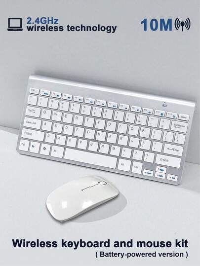 Set tastiera e mouse senza fili 2.4G, tastiera 78 tasti e mouse, colore argento minimalista stile business, versatile per laptop e desktop, interfaccia USB, tastiera e mouse senza fili silenziosi e portatili (batterie non incluse)