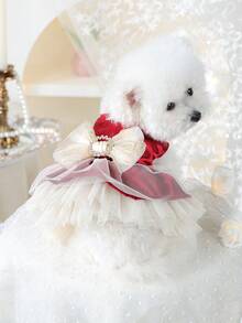 PETCIRCLE 1pc Pet Clothes Small Dog Puppy Pomeranian Teddy Luxury Elegant Multi-Layer Tulle Puff Daisy Princess Dress - Gem Red - Multicolor - View 1