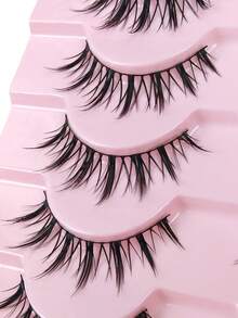 10 Pairs Manga Style Pointed Eyelashes Natural Look Anime Style False Eyelashes Wispy Fluffy Spiky Lashes Korean & Japanese Style Strip False Eyelashes, False Eyelashes - Natural Lashes - View 3