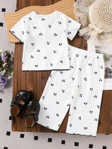 Bộ 2 món áo thun ngắn tay và quần cạp chun in hình quả anh đào dễ thương cho bé gái, thích hợp cho mùa hè. - trắng - Xem 2