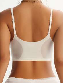 1件装女士轻薄透气舒适简约无钢圈可拆卸胸垫性感美背文胸 - 白色 - 查看 3