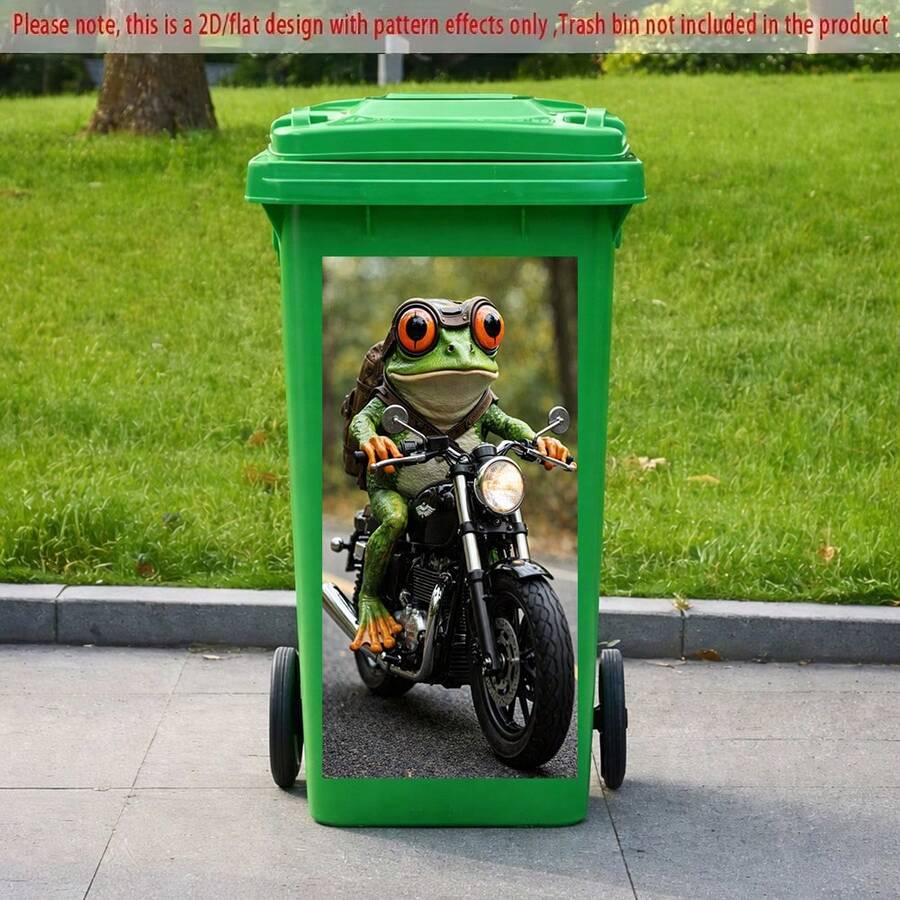 1PC Funny Frog Trash Can Sticker Waterproof PVC Decal For Garbage Bin Outdoor Yard Decor Removable Art Wrap 2D Flat - A - View 1