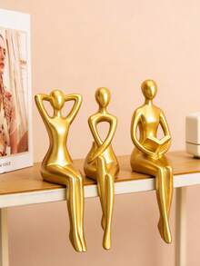 Gold Resin Abstract Sitting Sculpture - Relaxing, Reading And Meditation Pose, Modern Minimalist Design. Suitable For Placing On Living Room Bookshelf, Bedroom Vanity, And Office Desk, Adding An Elegant And Fashionable Atmosphere, A Striking Decorative Accent For The Home. - Multicolor - View 2