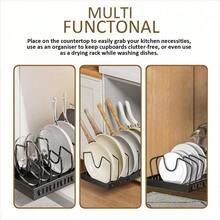 2 pieces of adjustable storage boxes, integrated storage rack, storage and organizing boxes, equipped with extendable cover plate fixers, dish rack, dishwashing board and pull-out drawers, suitable for kitchen storage and organization. - Negro - Ver 4