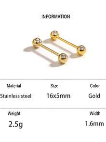 2pcs/Set Fashionable Nose Rings, CZ Barbell Rings, Stainless Steel Material, Unisex, No Piercing Required - Round - View 13