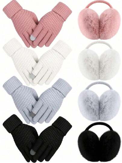 Two Pieces Winter Ear Mask Glove Set, Including A Foldable Warm Ear Mask (Rear Worn Version) And A Pair Of Winter Warm Gloves, Suitable For Winter Use
