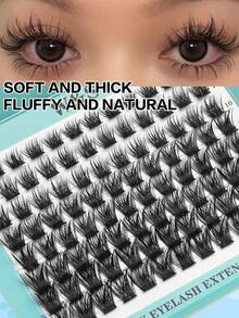 Waloshow 8排96片混合分段蓬松蓝色纸盒装加厚C/D卷度3D立体簇状假睫毛预卷扇形个性化机压睫毛嫁接分段自然假睫毛 - 黑色 - 查看 7