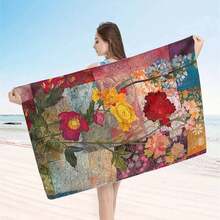 1pc Vintage Floral Beach Towel, Super Absorbent Quick Dry Swimming Towel, Lightweight Soft Beach Blanket, Suitable For Beach, Swimming, Outdoor Camping Travel, Ideal Beach Essential Bath Sheets - A - View 3