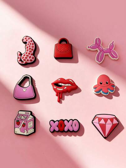 9pcs Pink Women's Accessories Set Including Handbags, High Heels, Cosmetic Bags, Lipstick, Shoe Flowers, Shoe Buckles, Detachable Decorative Accessories, Suitable For Girls Travel Outfits, Valentine's Day Gift For Friends