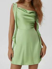 Đầm dự tiệc mùa hè mới, không tay, hở lưng, xếp ly, màu xanh lá cây, kiểu dáng thanh lịch, cổ vuông, hở lưng dành cho nữ. - Màu xanh Bạc hà - Xem 4