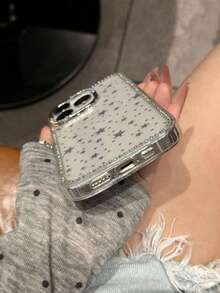 1 funda de teléfono a la moda, no incluye cordón ni soporte. Funda de teléfono suave y brillante con diamantes de lujo para 17 16 15 14 13 12 11 Pro Plus Series, cubierta trasera suave a prueba de golpes. - Plateado - Ver 4