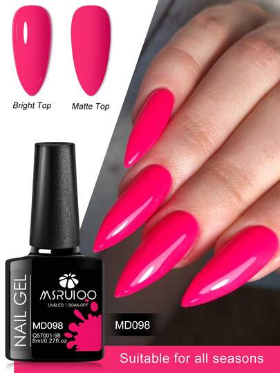 MSRUIOO 1 Bottle 8ml Fluorescent Bright Pink Gel Nail Polish, HEMA TPO FREE Long-Lasting Soak-Off UV Gel Nail Polish, Suitable For Summer Manicure, DIY Nail Art Design Decoration, Essential For Home And Salon Manicure