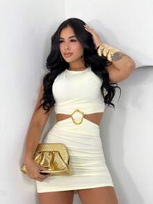 Women's Short Dress With Buckle Detail - Summer Launch - OFF - View 1