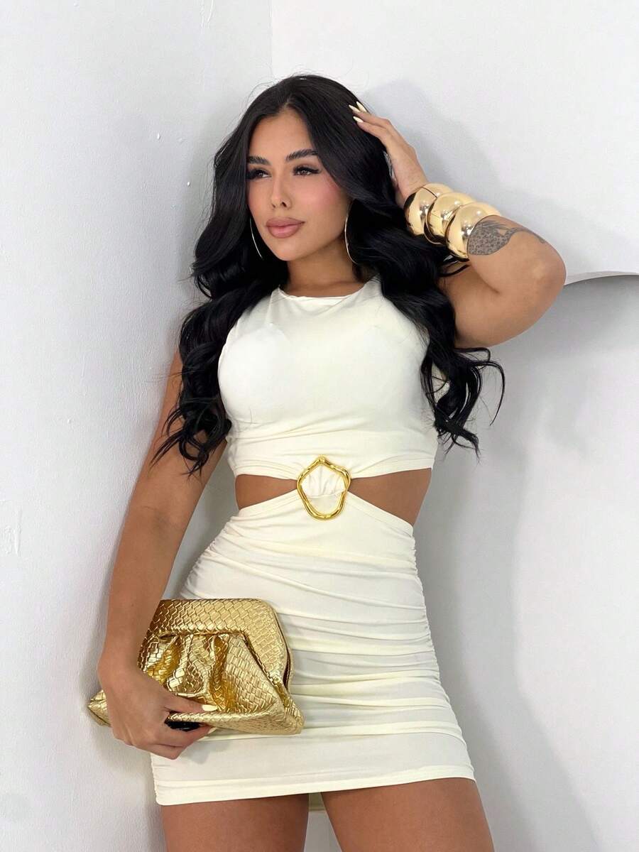Women's Short Dress With Buckle Detail - Summer Launch - OFF - View 1