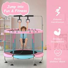 5Ft Leisure Trampoline With Adjustable Gymnastics Pole, Indoor And Outdoor Leisure Trampoline With Safety Fence And Gymnastics Circle - Pink - View 3
