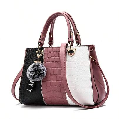 Colorblock Patchwork Women's Handbag, New Arrival Mother Bag, Elegant Shoulder Bag, Fashionable Crossbody Bag, Large Capacity, Crocodile Texture, Great Gift For Girlfriend