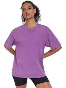 2026 Summer TopsWomens Washed Vintage Oversized T-Shirt Casual Baggy Streetwear Boyfriend Tee Work Short Sleeve Cotton TopsLoose And Comfortablesummer Shirts - 紫色 - 查看 4