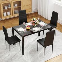 Dining Table Set For 4 | 5-Piece Glass Black Dining Table | Kitchen Table With 4 Upholstered Chairs And Faux Leather Cushions | Space-Saving And Modern Design | For Dining Room, Easy To Assemble - màu đen - Xem 2