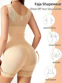 1Pc Faja Colombianas Shapewear Waist Trainer Full Body Surgery Butt Lifter With Zipper Crotch-Great For Daily Body Shaping - Multicolor - View 5