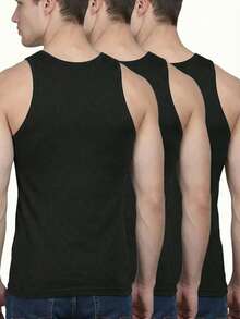 Men's Casual Solid Color Tank Top, Versatile For Summer - Black - View 2