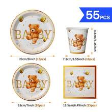 1 Conjunto de Pratos, Guardanapos e Copos Descartáveis com Balão Dourado e Urso de Pelúcia, Adequado para 10 Convidados, Suprimentos de Pratos de Papel Descartáveis para Festa de Aniversário, Casamento, Festa Temática, Piquenique Familiar - Multicolorido - Visão 7