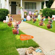 2D Flat Easter Bunny & Carrot Yard Stake Decor, Garden Lawn Decoration For Easter Holiday Party - A - View 1