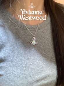 Vivienne Westwood 1PC Violet Rina Collection Grey Mother-of-Pearl Saturn Necklace, Silver-Tone, Brass with Rhinestone Embellishment - 銀色 - 查看 6
