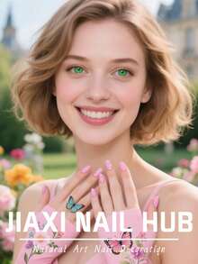 24pcs/Set Almond Shaped Press-On Nails, White Slanted Lines, French French Tip False Nails. Fashion Nail Art Accessories, Adding A Romantic Touch For A Sweet Look, Suitable For Ladies And Girls For Party, Date, And Daily Wear - Multicolor - View 6