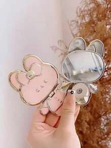 1个可爱电镀兔子化妆镜，3D手机支架，可折叠旋转桌面支架，小巧设计 - 彩色 - 查看 5