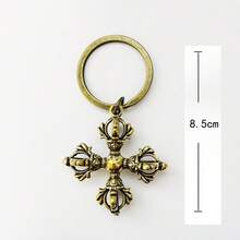 Brass Cross & Vajra Key Chain, Copper Alloy Cross Key Holder, All-Season Accessory - Cross Keychain - View 6
