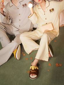 Gongdie Set de 2 piezas Pijamas de pareja Winnie the Pooh Disney 2026 Primavera, Conjunto de ropa de casa suave y transpirable de manga larga para hombre - Albaricoque - Ver 7