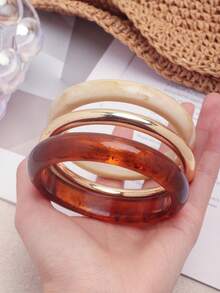 3 piezas Brazalete de resina minimalista, accesorios de brazalete de estilo elegante, joyería versátil de estilo vintage - Multicolor - Ver 3
