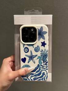 1个新款海洋花卉清新海洋元素心形星星百合花印花荔枝纹理手机壳，时尚百搭，兼容 11/12/13/14/15、13Pro/14Pro/15Pro、13Pro Max/14Pro Max/15Pro Max、16、16Pro、16Pro Max、17、17Pro、17Pro Max，防震TPU材质，是情侣、生日、朋友的理想礼物。 - 彩色 - 查看 2