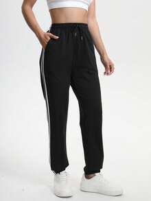 1pc Women's Solid Color Casual Pants With Pockets, Versatile For Daily Wear, Hiking, Traveling, Trekking, Running, Cycling Black Spring Sports - Black - View 4