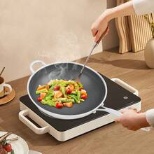 Wok de acero inoxidable con panal, sartén antiadherente con tapa, sartén para saltear apta para cocinas de gas, de inducción cóncava, cerámica y eléctricas (36 x 9,4 cm) - Negro, Plata - Ver 1
