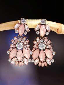 1 Pair Elegant Luxury Fully Rhinestoned Green Glass Drop Earrings, Fashionable High-End, Suitable For Women's Daily And Holiday Wear - Diamond Earrings - View 7