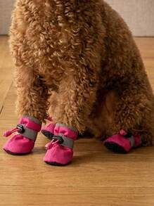 PETSIN 4pcs/Set Waterproof Anti-Slip Pet Dog Shoes, Chihuahua Rain Boots For Small Dogs & Puppies - Hot Pink - View 3