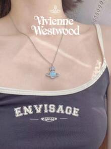 Vivienne Westwood 1PC Violet Rina Collection Grey Mother-of-Pearl Saturn Necklace, Silver-Tone, Brass with Rhinestone Embellishment - 銀色 - 查看 5