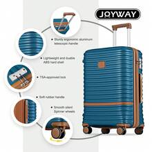 Joyway 7件套行李箱，ABS硬壳材质，带万向轮、TSA海关锁和YKK拉链，可扩展25%，符合航空公司登机标准，拉杆箱，旅行箱，男女通用，度假商务出行必备，大容量旅行配件，旅行收纳整理，旅行用品，行李箱，旅行行李，旅行箱包，耐用带轮行李箱，邮轮旅行必备，假日旅行必备，度假必备 - 藍色 - 查看 3