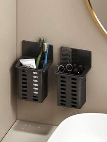 2pcs/Set White & Black Bathroom Shelf, Wall Mounted Bathroom Storage Rack For Toilet, Shower Room, Vanity, Holds Toiletries, Phone, Remote Control, No Drilling Required - Multicolor - View 15