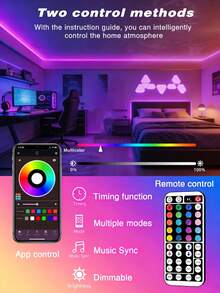 Tira de luces LED inteligente, luces LED que cambian de color con control remoto de 44 teclas, controladas por aplicación, adecuadas para la decoración de la sala de estar, la decoración de Halloween, sincronización con música, aplicables para la decoración del hogar, el dormitorio, la cocina, la televisión, la fiesta de vacaciones, la decoración navideña, los regalos navideños para el hogar, la decoración navideña - luz de color - Ver 4